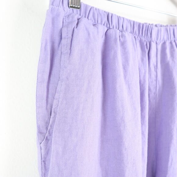 Flax Size S Woven Linen Wide Leg Crop Easy Pants Pull On Purple - Picture 4 of 10
